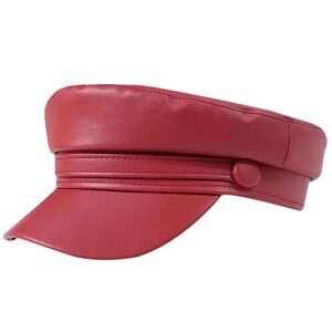 4767 Women Pu Leather Flat Top Newsboy Hat Paperboy Hat Sailor Hat Painter Cap